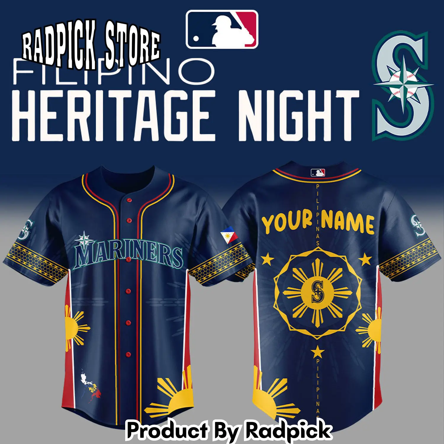 Radpick seattle mariners filipino heritage night  custom name combo baseball jersey rp127127